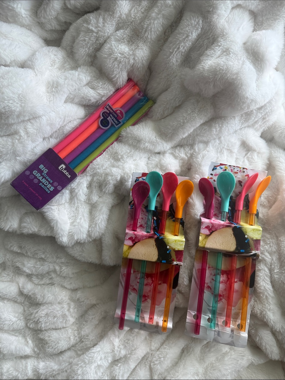 Party Dinnerware Icecream spoons big boba straws colorful confetti rainbow kids